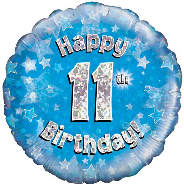 Happy 11th Birthday Blue Holographic – Round – 18″